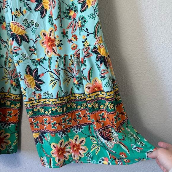 One Shoulder Turquoise floral Wide Leg Jumpsuit Size 6 Medium - Picture 4 of 8